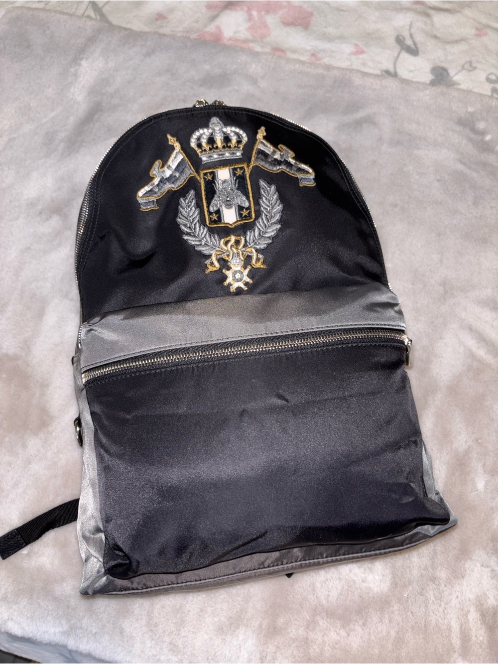 Dolce & Gabbana Gray Embroidered Crest Backpack